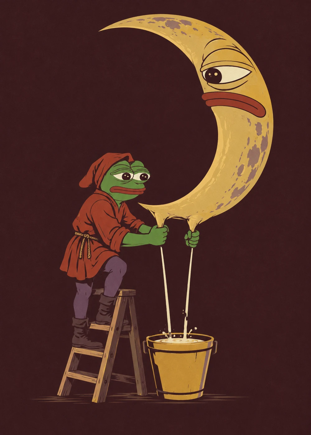 The Moon Milker, a medieval Pepe illustration by Arsonic